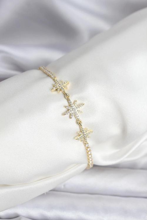 Kutup Yıldızı Model Zirkon Taşlı Gold Renk Su Yolu Kadın Bileklik