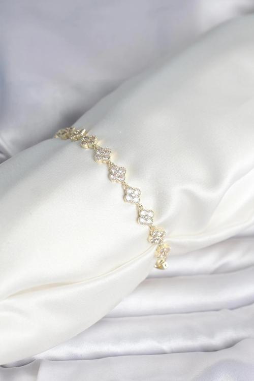 Zirkon Taşlı Pirinç Yonca Model Bileklik