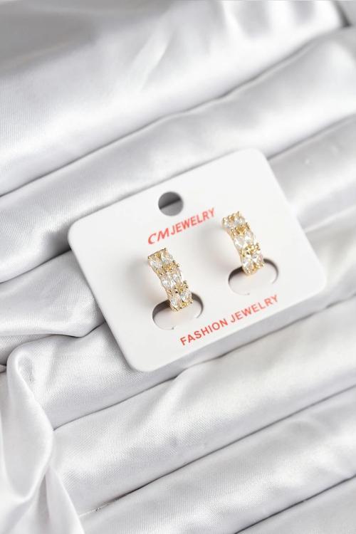 14K Gold Renk Kaplama Zirkon Taşlı CM Kadın Küpe