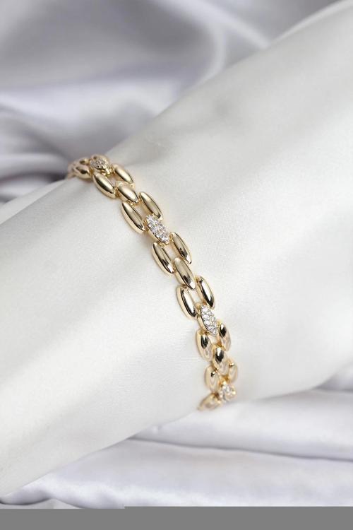 14K Gold Renk Kaplama Zirkon Taşlı Model CM Kadın Bileklik