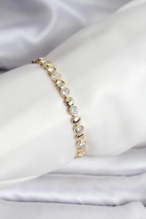 14K Gold Renk Kaplama Zirkon Taşlı CM Kadın Bileklik