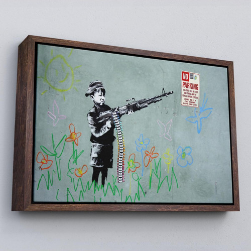 Çerçeveli Bansky'Nin Makineli Tüfekli Çocuk İsimli Eseri Kanvas Tablo, No Parking-5008