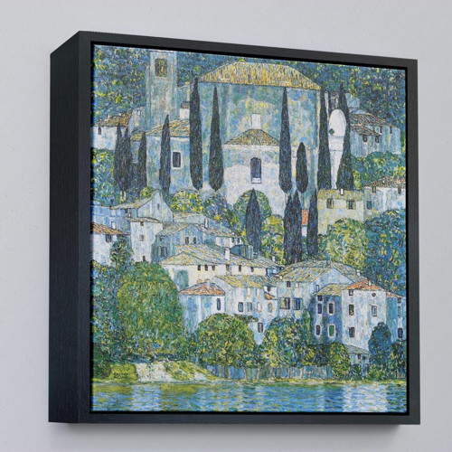 Çerçeveli Gustav Klimt - Cassone’Deki Kilise Selvili Manzara Tablosu-8345