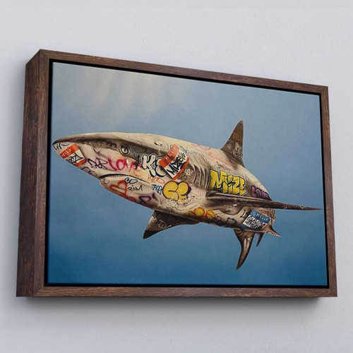 Çerçeveli Graffiti Köpek Balığı Kanvas, Pop Art Tablo-5416