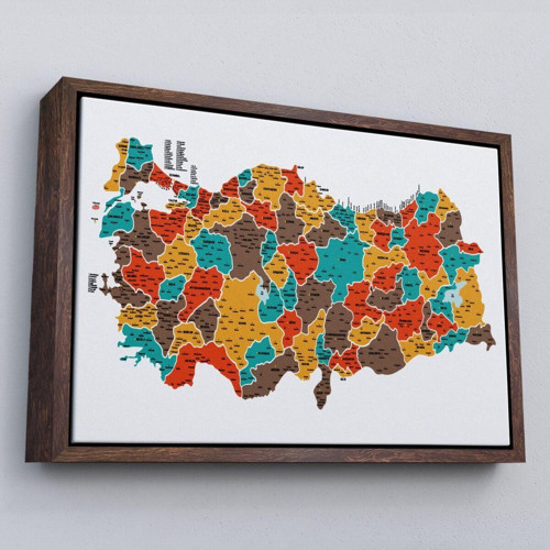 Çerçeveli Türkiye Haritası Kanvas Tablo İl Ve İlçeli Ayrıntılı Eğitici Dekoratif Tablo-3038