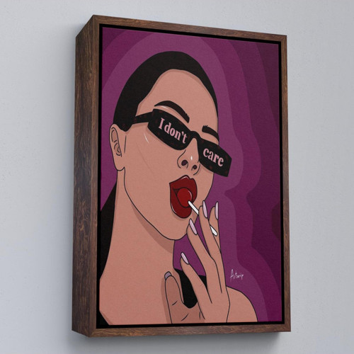 Çerçeveli I Don'T Care - Umrumda Değil Yazan Pop Art Kadın Tablo-7681