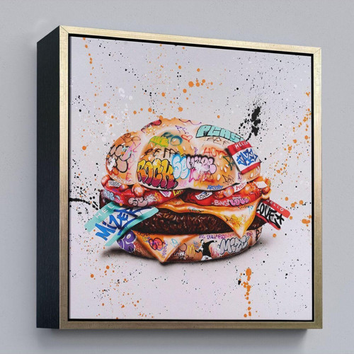Çerçeveli Hamburger Graffiti Kanvas Tablo, Banksy Sokak Graffiti Tablo-5344