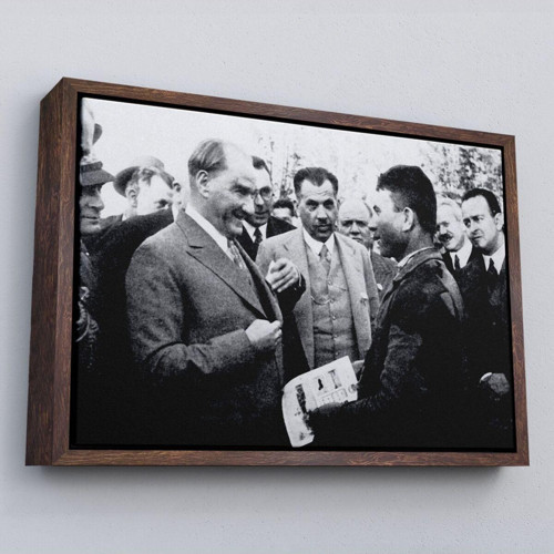 Çerçeveli Atatürk Portre Tablosu Mustafa Kemal Atatürk Dikdörtgen Dekoratif Kanvas Tablo-145