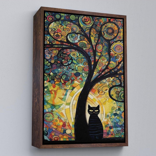 Çerçeveli Ağaç Altındaki Siyah Kedi Tablosu-7899