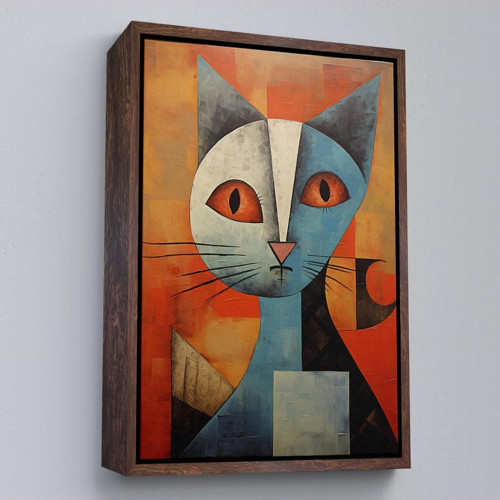 Çerçeveli Pablo Picasso Tarzı - Soyut Renkli Kedi Tablo-7373