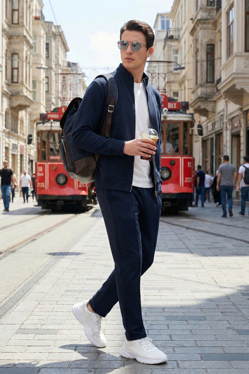 Pamuklu Slim Fit Normal Bel Daralan Paça Çimalı Erkek Pantolon 5908088 LACİVERT
