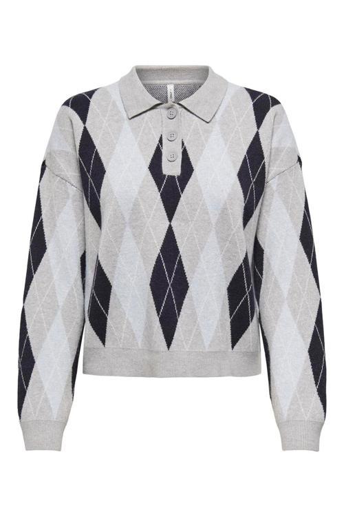 Onlibi Regular Fit Düğmeli Polo Yaka Bayan Kazak 15360541 AÇIK GRİ