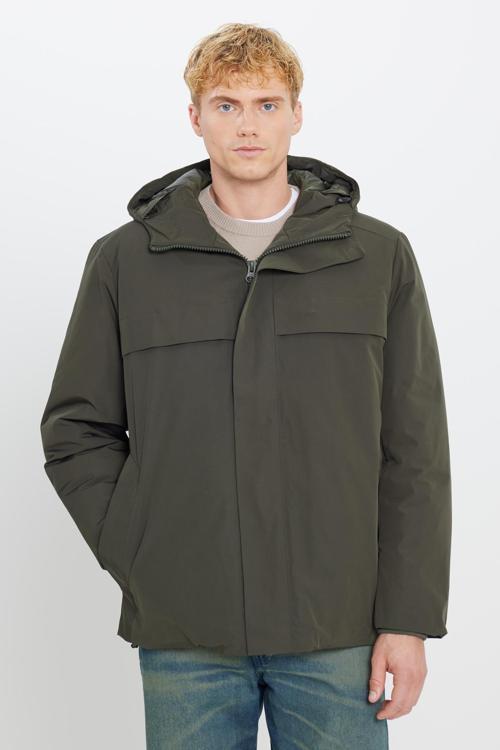Relaxed Fit Kapüşonlu Yaka Su İtici Erkek Mont L2520258 801 KOYU HAKİ
