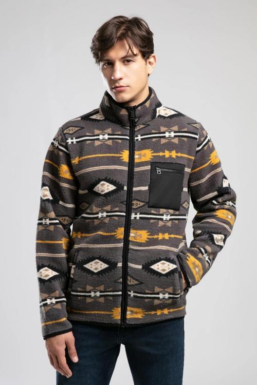 Folks Desenli Regular Fit Dik Yaka Fermuarlı Polar Erkek Sweat 261 LCM 241061 7138 Gri Desenli