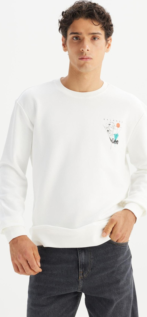 Pamuklu Regular Fit Baskılı Bisiklet Yaka Erkek Sweat L2520361 102 BEYAZ