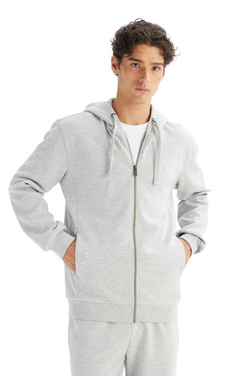 Pamuklu Regular Fit Kapüşon Yaka Fermuarlı Erkek Sweat L252031 036 GRİ MELANJ