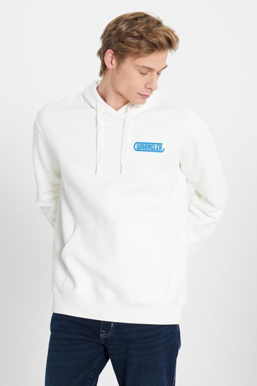 Pamuklu Regular Fit Sırt Baskılı Kapüşonlu Erkek Sweat W232258 102 BEYAZ