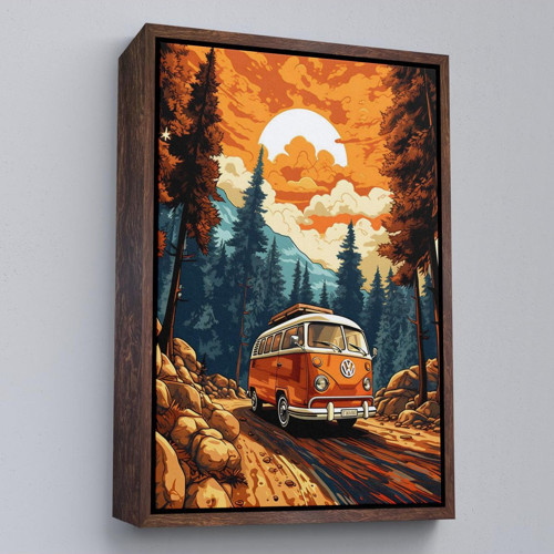 Çerçeveli Retro Volkswagen Minibüs Ve Manzara Tablosu-7811