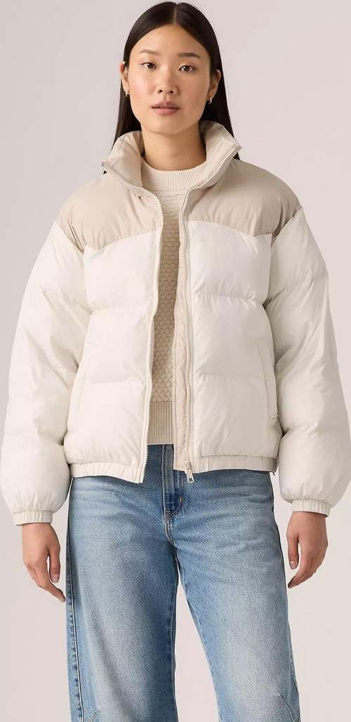 Kapitoneli Regular Fit Dik Yaka Bayan Mont 003FV-0000 Beyaz-Taş