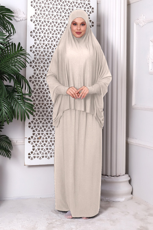 İki Parça Pratik Namaz Elbisesi 8016 Bej