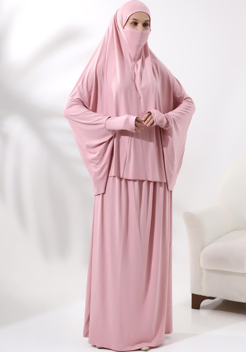 İki Parça Pratik Namaz Elbisesi 8016 Pembe