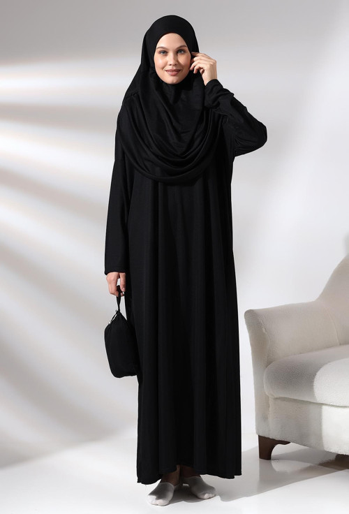 Tek Parça Namaz Elbisesi - Siyah - 5015