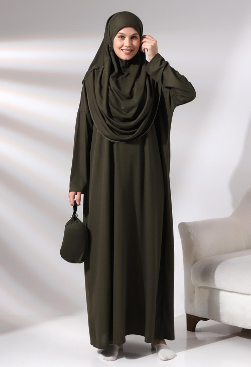 Tek Parça Namaz Elbisesi - Haki - 5015