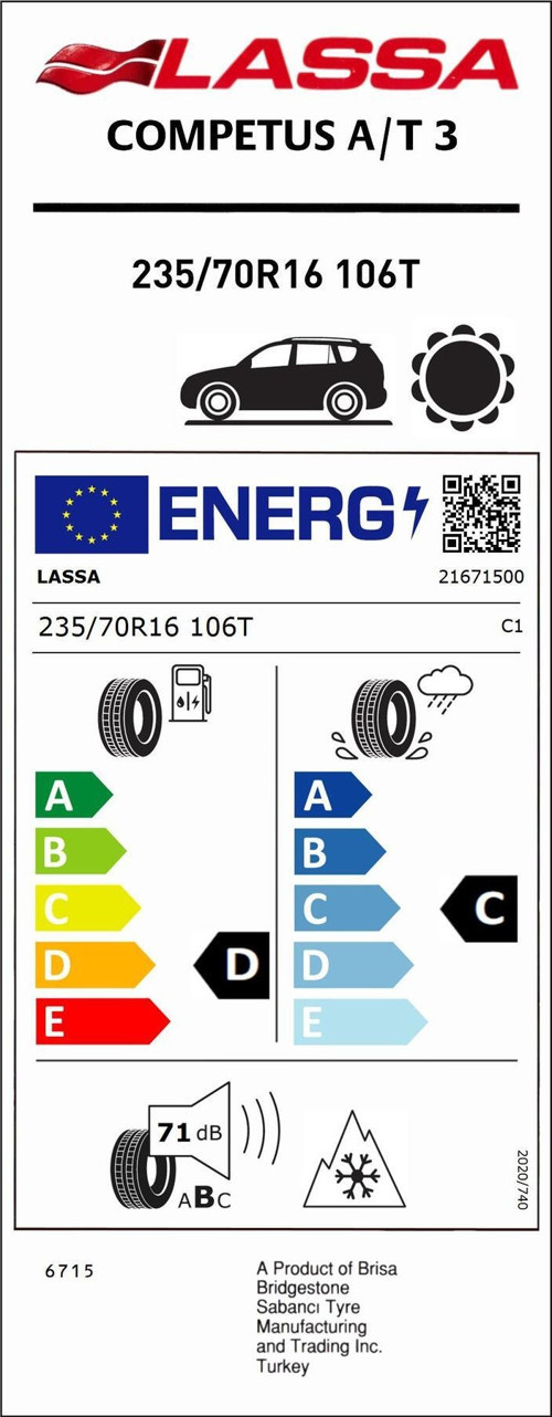235/70R16 106T COMPETUS A/T 3 (4x4-SUV) YAZ LASTİĞİ (ÜRETİM YILI:2024)