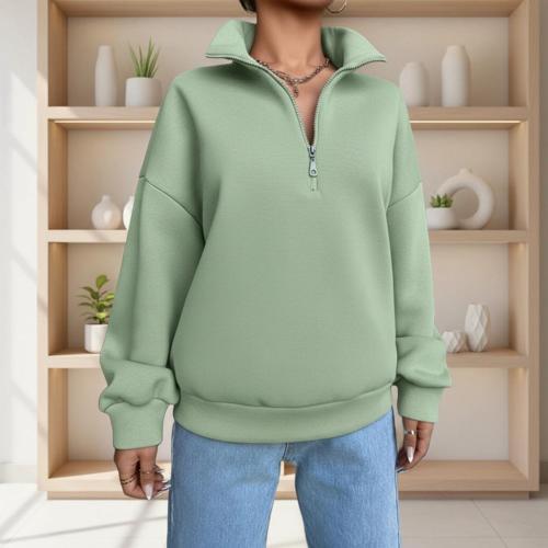 3 iplik Şardonlu yarım fermuarlı sweatshirt mint
