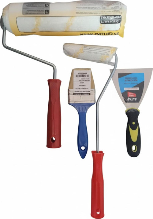 25 Cm Rulo + Parmak Rulo + 3 Numara Kestirme Fırça Ve Spatula Seti – İç Cephe Boyama İçin Tam Set