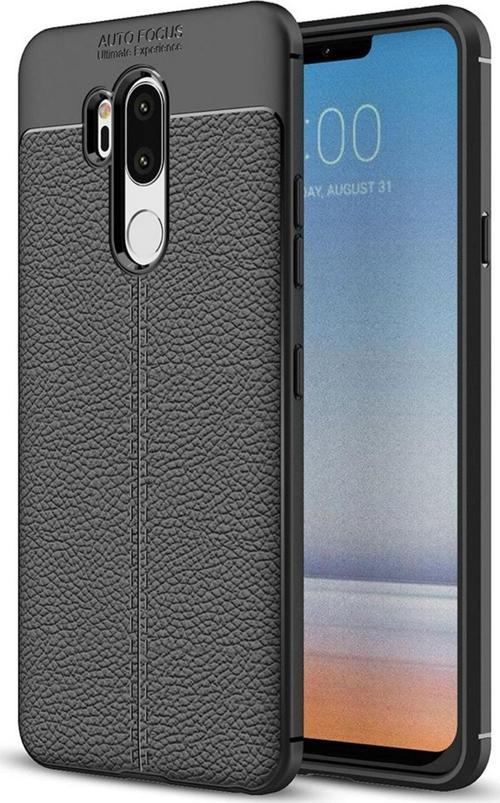 LG G7 Kılıf Deri Dokulu Silikon Siyah