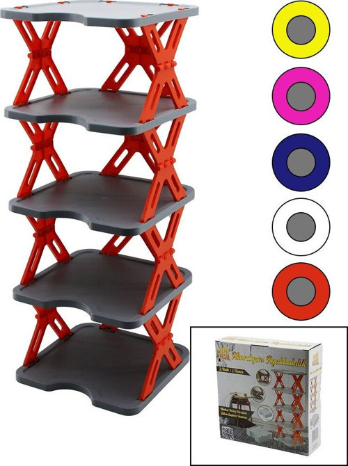 YENİ NESİL AKORDİYON - KATLANIR - 5 KATLI PLASTİK AYAKKABILIK GRİ TABAN-27X27CM - RENKLİ AYAKLAR (5314)