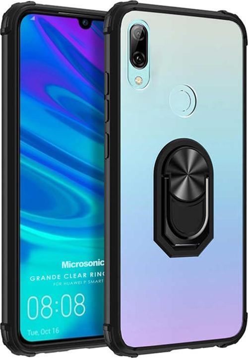 Huawei Honor 10 Lite Kılıf Grande Clear Ring Holder Siyah