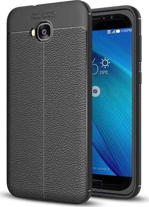 Asus Zenfone Live (5.5'') ZB553KL Kılıf Deri Dokulu Silikon Siyah