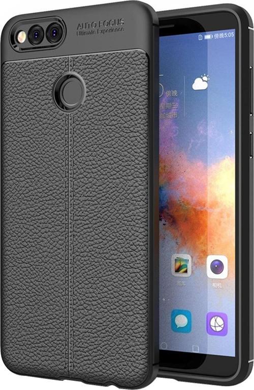 Huawei Honor 7X Kılıf Deri Dokulu Silikon Siyah