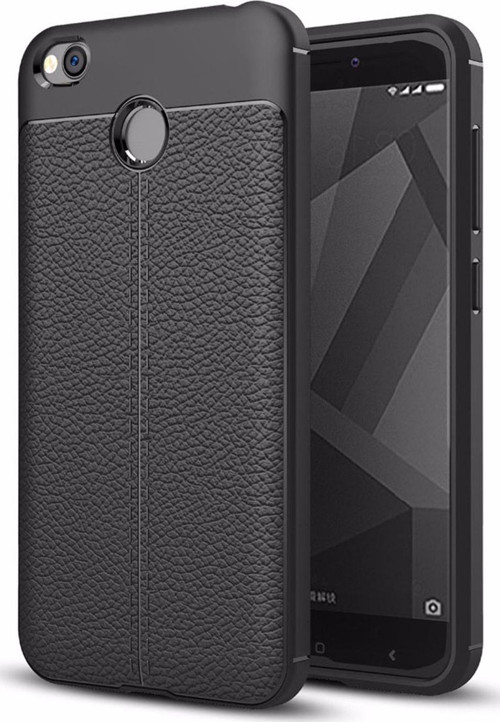 Xiaomi Redmi 4x Kılıf Deri Dokulu Silikon Siyah