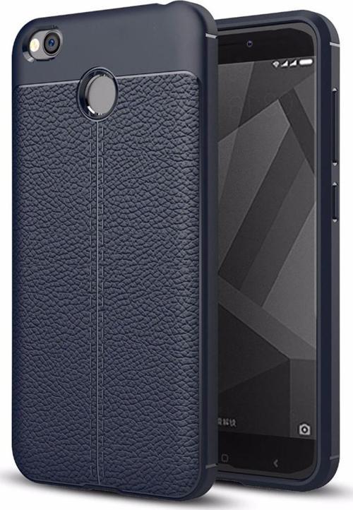 Xiaomi Redmi 4x Kılıf Deri Dokulu Silikon Lacivert