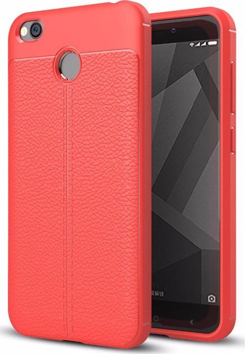 Xiaomi Redmi 4x Kılıf Deri Dokulu Silikon Kırmızı
