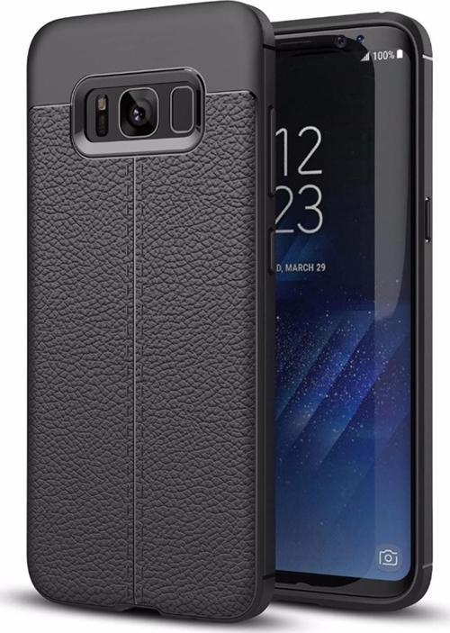 Samsung Galaxy S8 Plus Kılıf Deri Dokulu Silikon Siyah