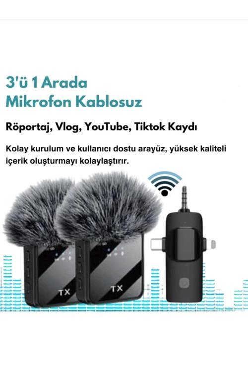 Yüksek Kalite Profesyonel 3 In 1 Kablosuz Taşınabilir Yaka Mikrofonu Tüylü