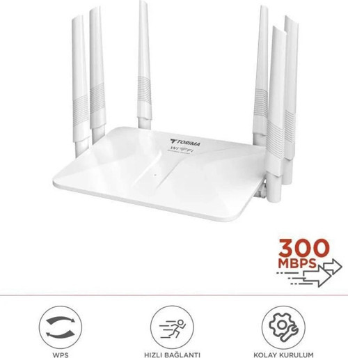 Beyaz Kablosuz 300Mbps WiFi Router 6 Güçlü Anten Geniş Kapsama 2.4GHz 4 Portlu WR50Q