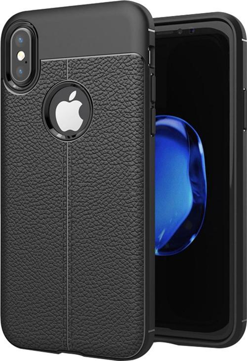 Apple iPhone X Kılıf Deri Dokulu Silikon Siyah