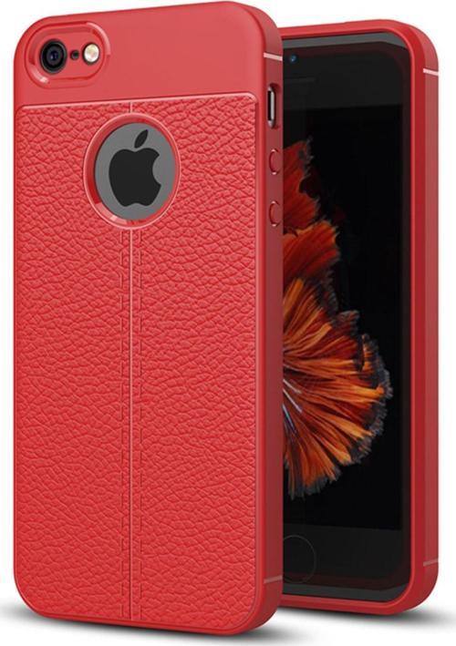 Apple iPhone 5 / 5S Kılıf Deri Dokulu Silikon Kırmızı