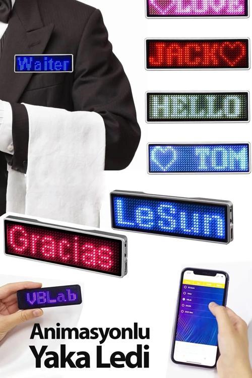 Matrix Kayan Led Yaka Rozeti Mobil Kontrollü Dijital Etiket 9×3cm