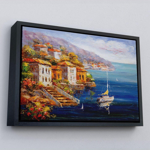 Çerçeveli Yunanistan Harbor View Manzaralı Yağlıboya Görünüm Dekoratif Kanvas Duvar Tablosu-3532