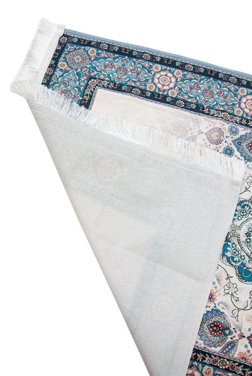 İpeksi Dokulu Çantalı Kadife Seccade - Rumi Motifli, Pratik, Taşınabilir - Mavi