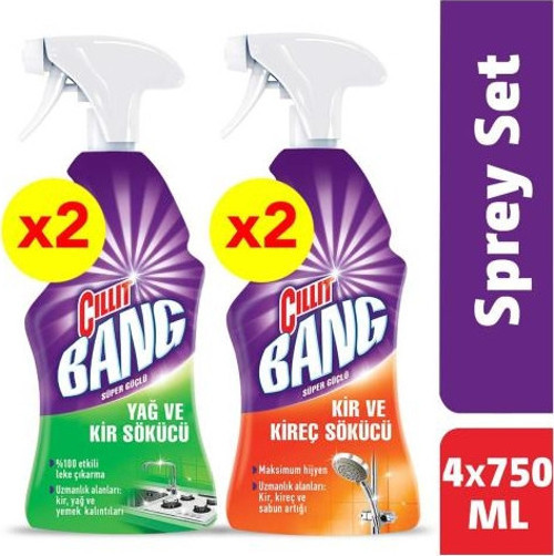 Yağ Çözücü Sprey 750 ml+ Kireç Sökücü Sprey 750 ml 2'li Paket Mutfak ve Banyo Temizleyici