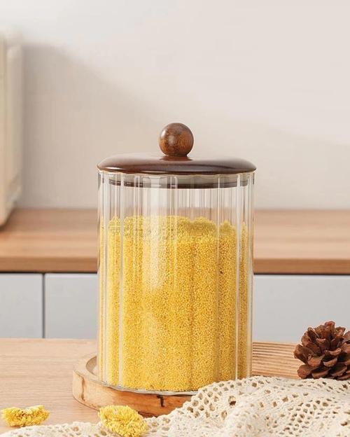 MEN BOR086 Akasya Ahşap Kapaklı Cam Kavanoz 1550 cc