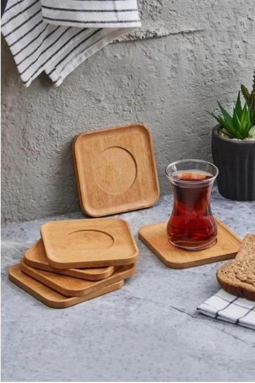 MEN370 Kare Bambu Çay Tabağı 6'lı