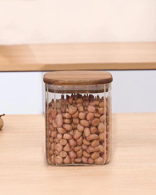 MEN BOR063 Kare Bambu Kapaklı Cam Kavanoz 1050 cc